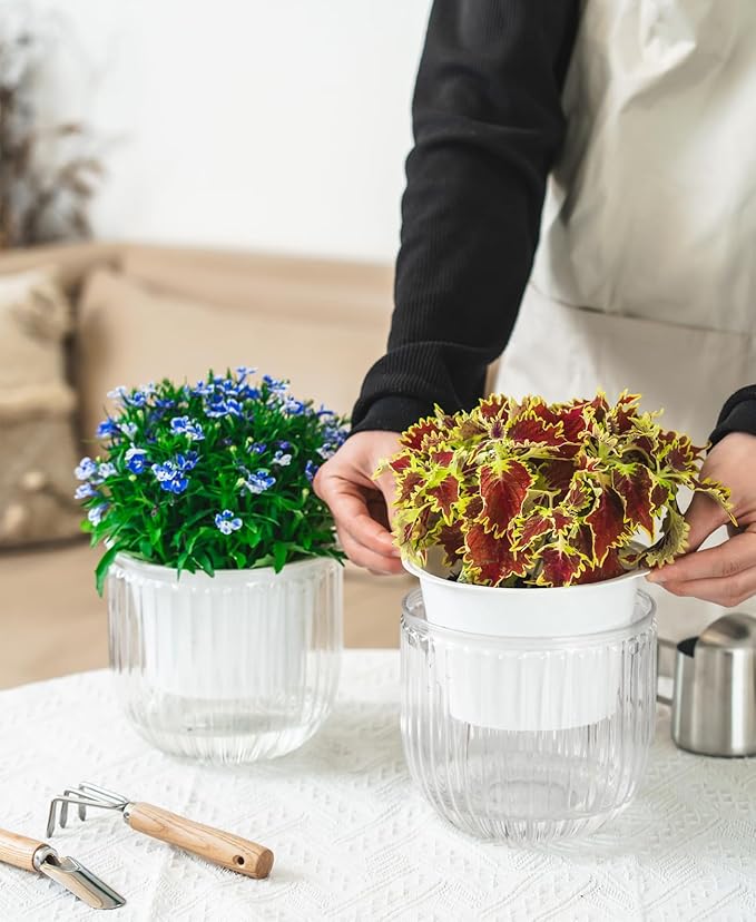 Melphoe 2 Pack Self Watering Hanging Planters Indoor Flower Pots, 6.5 Inch Outdoor Hanging Plant Pot Basket, Plant Hanger with 3Hooks Drainage Holes for Garden Home