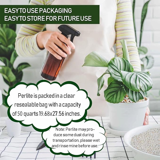 50QT Horticultural Perlite Bulk, Organic Perlite for Plants, Course Perlite for Gardening, for Plants Indoor, for Houseplants, to Promotes Soil Root Growth, and Water Drainage and Plant Growth(3-6mm)
