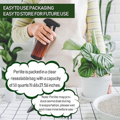 50QT Horticultural Perlite Bulk, Organic Perlite for Plants, Course Perlite for Gardening, for Plants Indoor, for Houseplants, to Promotes Soil Root Growth, and Water Drainage and Plant Growth(3-6mm)