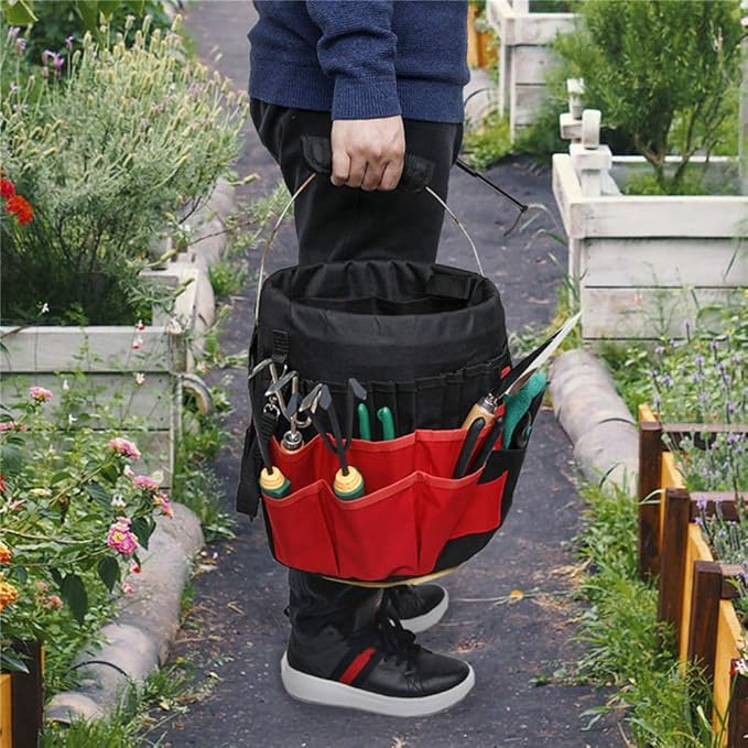 Gardening Tools Organizer 5 Gallon Bucket Boss Storage Management with Handle, Waterproof 42 Pockets Tools Holder Bag Multi-Purpose Trays Organizer, Insert Bucket for Garden Working