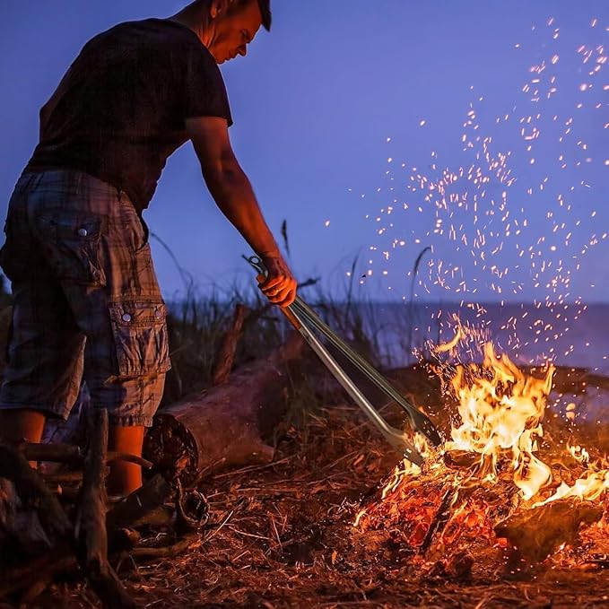 Fire Pit Tongs 32-inch Super Long for Loading Wood,BBQ with Extended Luxurious Acacia Handle for Fire Pits, Fire Rings,Campfires, and Fireplaces, Outdoor or Indoor ﻿