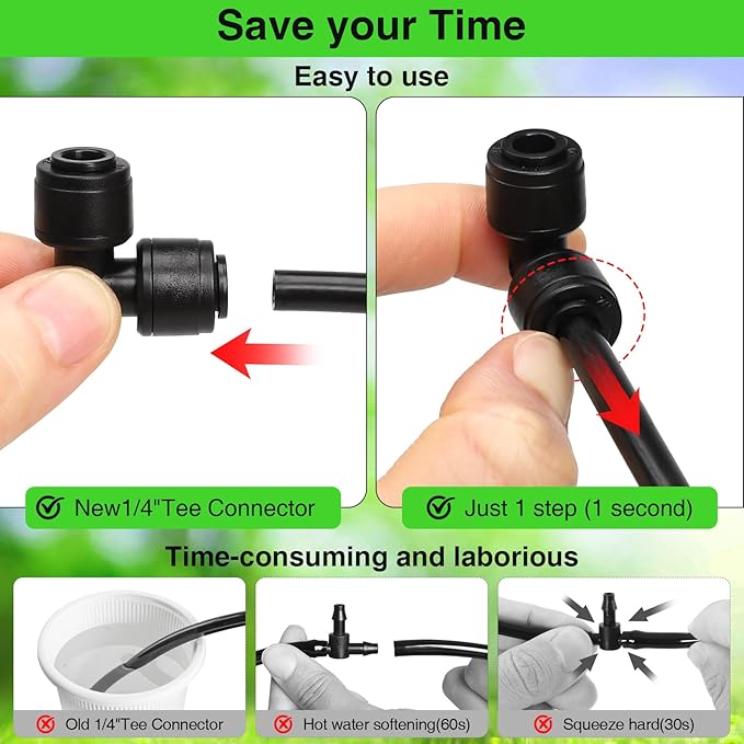 MIXC 24 Pack 1/4" Drip Irrigation Elbow Coupling Connector, Quick Connect Garden Hose Elbow Connector 90 Degree, Leak Free Irrigation Tubing Connectors for Drip Irrigation System