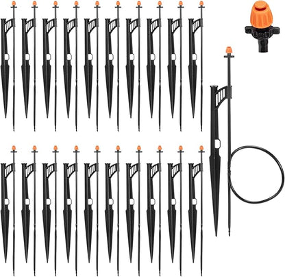 20 Sets 180 Degree Irrigation Sprinkler Heads with Stake Drip Micro Spray Emitters with 1/4" Irrigation Tubing on Riser Stake Micro Spray Sprinkler Stake Assembly for Garden Watering System