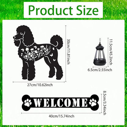 Poodle Metal Garden Stakes Yard Decor with a Lantern, Black Poodle Dog Silhouette Statues Garden Decorative Gifts for Yard Art, Patio, Outside, Lawn Ornaments, Christmas, Backyard, Pathway