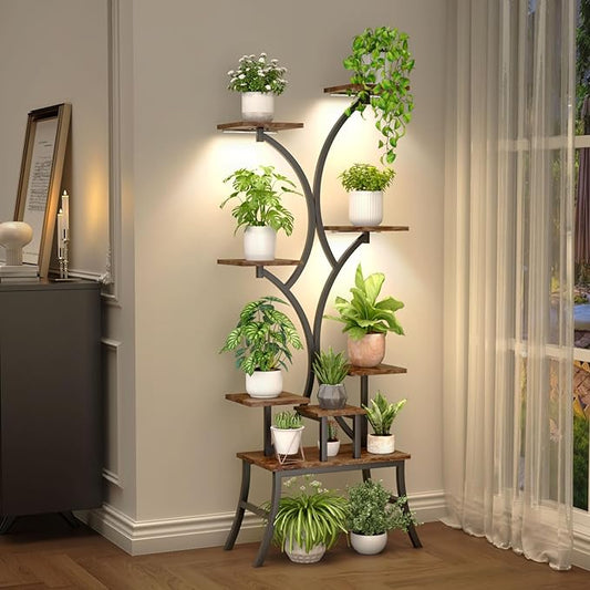 Plant Stands Indoor With Grow Light For Indoor Plants Multiple - 62" Tall Indoor Shelf With Anti-Tipping Device, Black Metal Flower Holder Rack