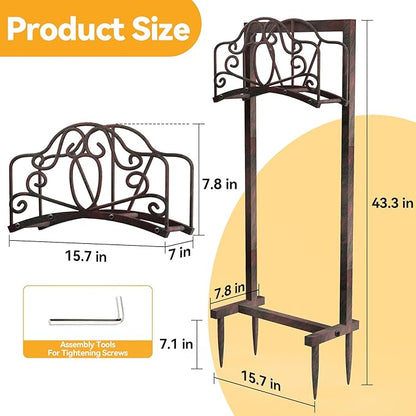 Garden Hose Holder Hanger Freestanding, Upgraded 4-Spike Heavy Duty Storage Reel Stand, Holds 150ft Hose for Outside Yard Lawn (Rustic Floral, Metal)