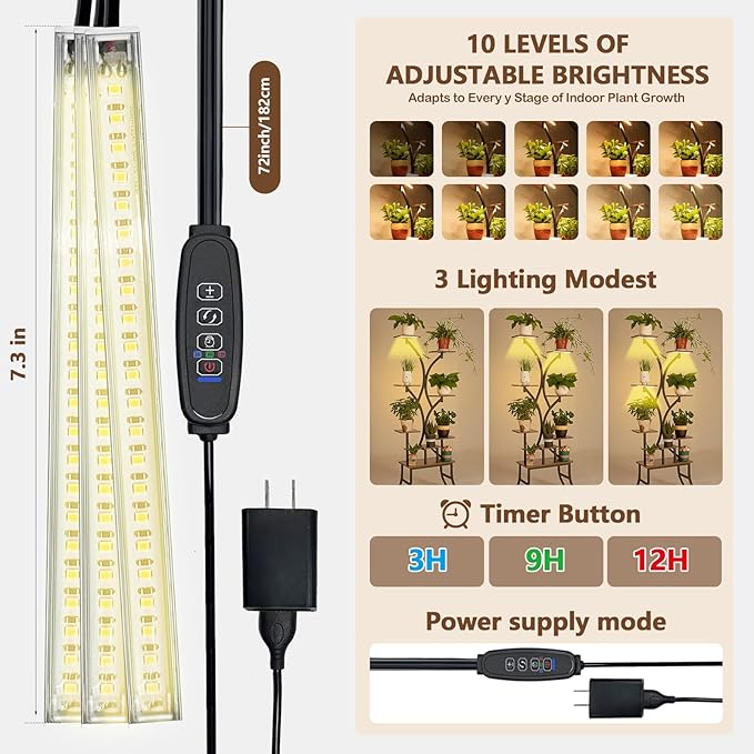 Plant Stands Indoor With Grow Light For Indoor Plants Multiple - 62" Tall Indoor Shelf With Anti-Tipping Device, Black Metal Flower Holder Rack