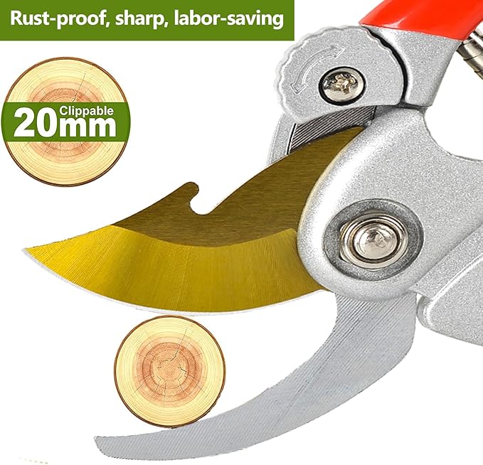 Ultra Sharp Germany Titanium Steel Pruning Shears - Cuts 3X Easier, Weak Hand Arthritis Snips, Rust-Resistant, Effortlessly 1-Inch Cut Capacity Garden Scissors, Ergonomic Handle (gt-04, 1)