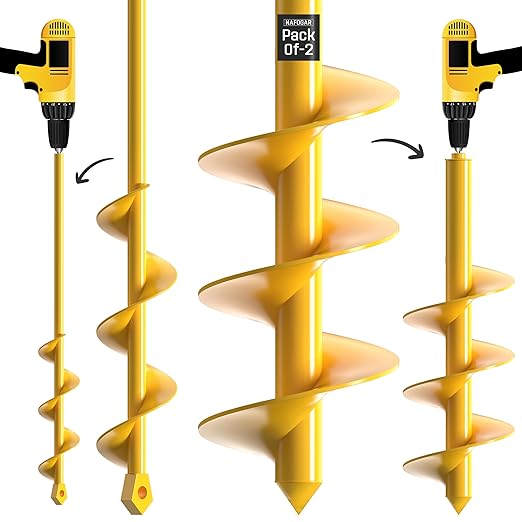 Garden Auger Drill Bit for Planting - Pack of (2) - 2”x14.5” & 3.5”x16” – Garden Spiral Hole Digging for Planting, Bulbs, Bedding Plants & More - Compatible with 3/8 Inch Hex Drive