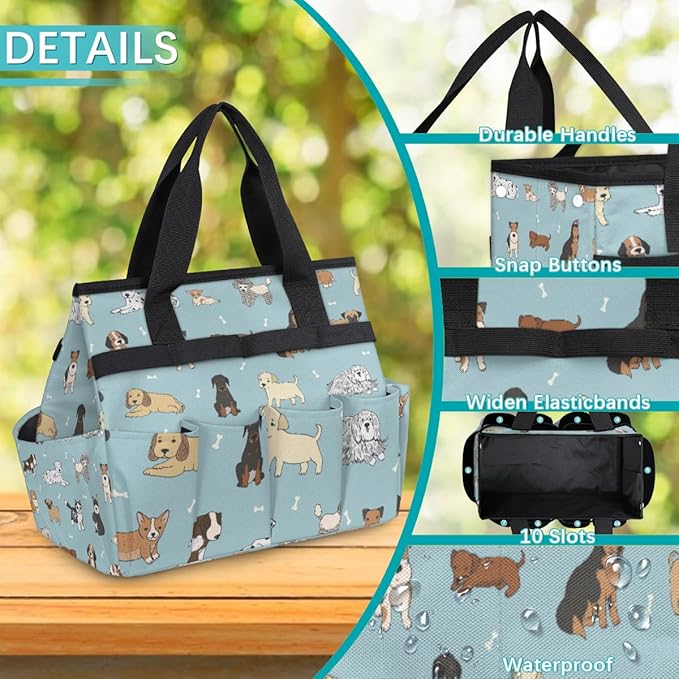 Dogs Prints Garden Tool Bag Waterproof Gardening Tool Storage Bag with Handle & 10 Pockets Gardening Tote Bag for Women Garden Tool Organizer