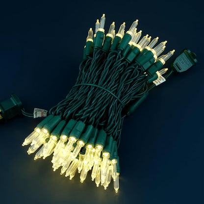 100 Warm White One-Piece LED Christmas Lights, 33 ft Green Cord High Waterproof UL Certified T5 Outdoor String Lights (Warm White)