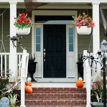 Set of 2 White 10 Inch Hanging Planters for Indoor Outdoor Plants, Self Watering Hanging Flower Pots with Drainage Hole & Plug