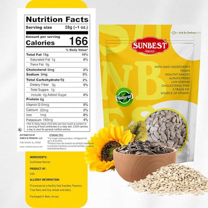 Sunbest Natural Raw Sunflower Seed Kernels 32 Oz (2 lbs) 1 Pack - Unsalted & Nutritious for Snacking, Cooking, & Baking - Vegan-Friendly - Ideal for On-the-Go & Recipes - Bulk Size for Value