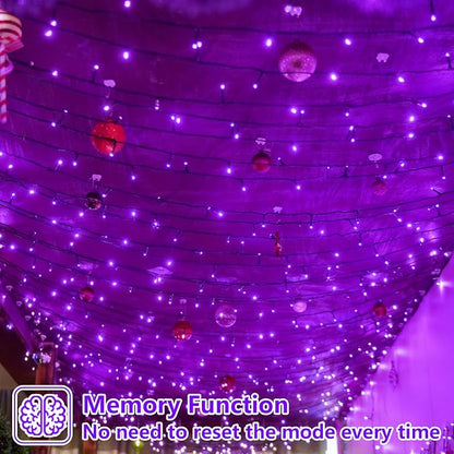 YEGUO 66ft 200 LED Christmas Lights Outdoor Waterproof, Purple String Lights Indoor, Twinkle Christmas Tree Lights Plug in with Timer Memory 8 Modes