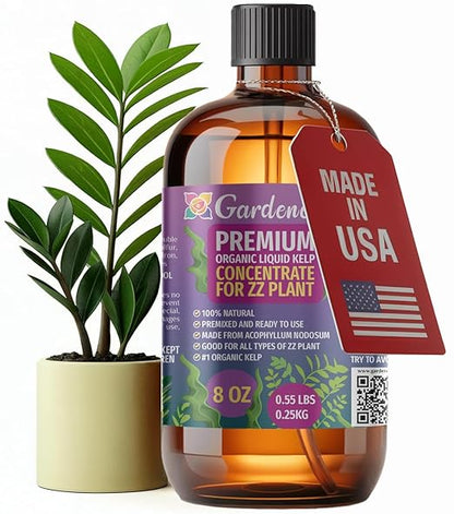 GARDENERA Premium Organic Seaweed & Kelp Superfood for ZZ Plant Plants - 8 oz - Liquid Kelp Fertilizer Concentrate (Makes 45 Gallons)