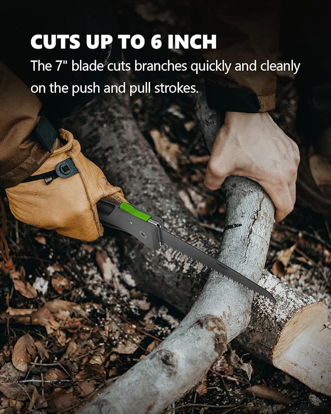 7 Inch Folding Hand Pruning Saw, Heavy Duty Foldable Camping Saw with 7” Hardened SK5 High Carbon Steel Blade Garden Folding Saw for Wood Cutting, Tree Trimming, Gardening, and Hunting