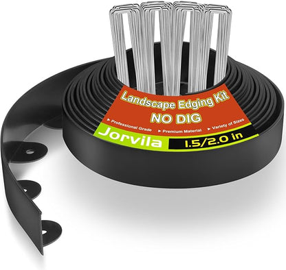 Landscape Edging, 1.5" x 20' Plastic Garden Edging with 20 Pcs Metal Spikes, Flexible Garden Border for Lawn, Landscaping, Flower Beds