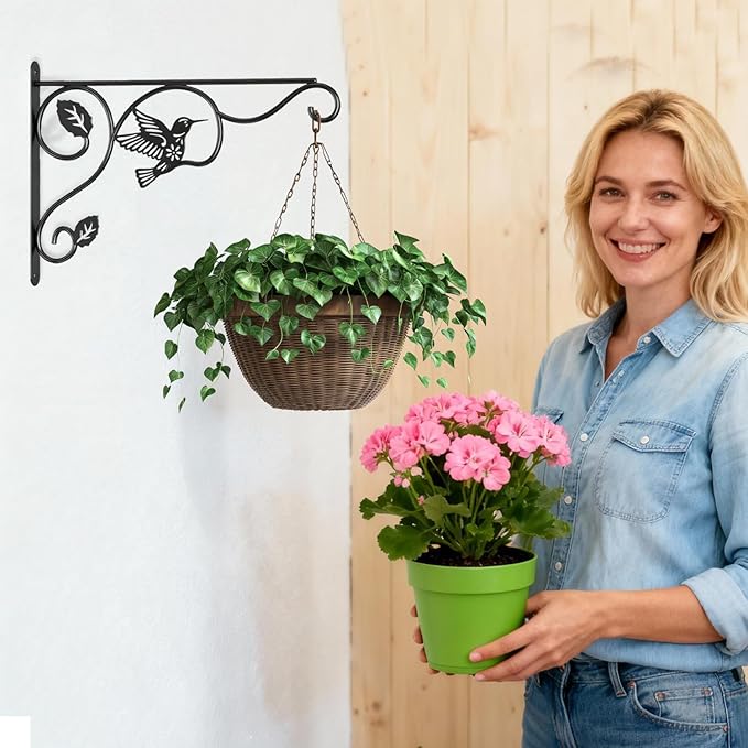 2 Packs Plant Hooks for Hanging, 12 Inch Indoor/Outdoor Metal Wall Black Hangers, Sturdy Plant Bracket for Planters, Wind Chimes, Lanterns, Bird Feeders, Garden, Home, Patio Decor