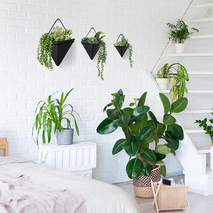 Rtteri 15 Pcs Hanging Artificial Succulents Plants for Indoor Fake Wall Planter with Faux Plants Geometric Vase Pot (8.2/5.9/4 Inch Size) Ceramic Holder and Mini Fake Succulent(Succulents,Black)