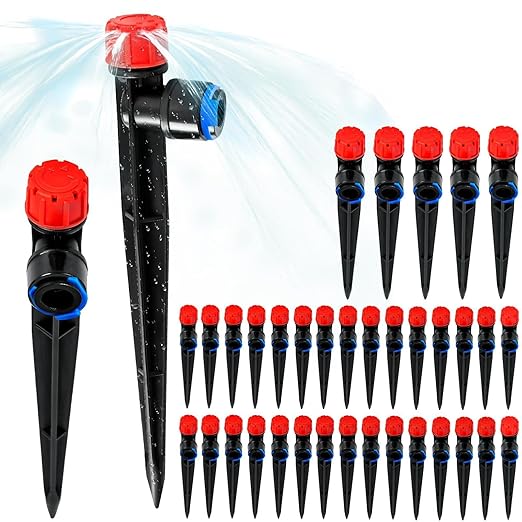 40PCS 1/4 inch Tubing Drip Irrigation Vortex Emitters,360 Degree Drip Emitter Sprayer with Stake, Irrigation Dripper Sprinklers for Drip Irrigation System