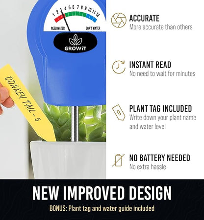 GROWIT Soil Water Monitor for Plants - Soil Moisture Meter | Hydrometer for Plants | Plant Moisture Meter Houseplants | Water Tester for Plants | Farming Indoor and Outdoor Plants-Blue