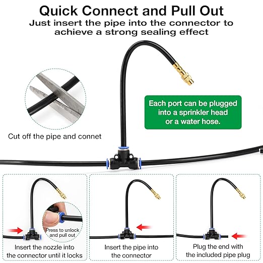 Mixc 50Ft 1/4" Drip Irrigation System,Garden Irrigation Kit with 12pcs 360° Adjustable Copper Nozzles,Automatic Watering System for Outdoor,Raised Bed,Potted Plant,Greenhouse Accessories for Yard