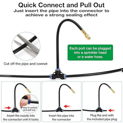 Mixc 50Ft 1/4" Drip Irrigation System,Garden Irrigation Kit with 12pcs 360° Adjustable Copper Nozzles,Automatic Watering System for Outdoor,Raised Bed,Potted Plant,Greenhouse Accessories for Yard