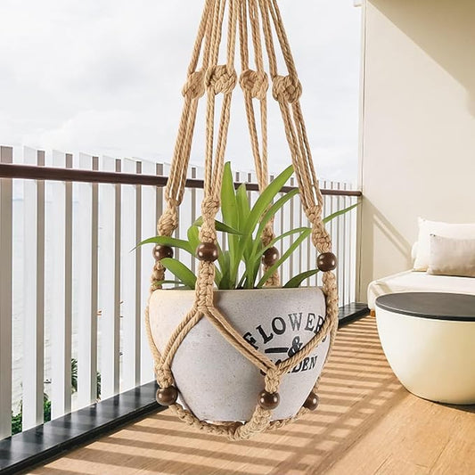 3-Pack Macrame Plant Hanger Indoor - Hanging Planter Basket for Indoor Outdoor - Decorative Boho Plant Holders Set with Beads - Ceiling Flower Pot Holder with 6 Hooks - 35"/30"/24" Linen