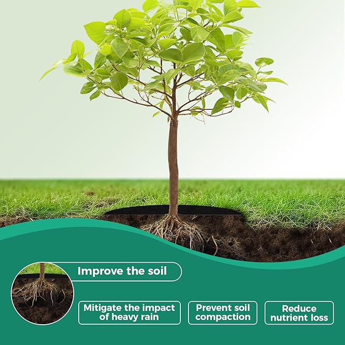 Mulch Tree Ring,28.35" 2 Pack Non-Woven Tree Mulch Ring,Reusable Tree Ring Mulch Mat,Degradable Weed Control Fabric Mat for Landscaping Weed Control Root Protection,Tree Barrier Ring