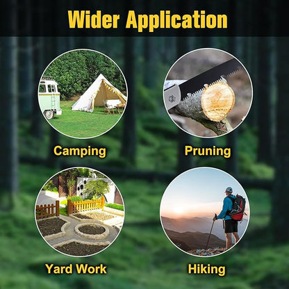 10Inch Hand Saw for Wood Cutting Camping Folding Saw Pruning Saw SK5 Saw Blade Drywall Saw Hand Tools for Camping Gardening with Plier lanyard and Work Gloves for Cutting