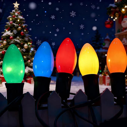 25Ft Multicolor Christmas Lights Outdoor, C9 7W Vintage Ceramic Christmas String Lights with 26 Colorful Bulbs, Hanging Patio Lights for Porch Roofline Christmas Tree Garden Pathway Indoor Decor