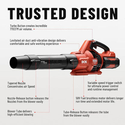 58V Cordless Leaf Blower, Power Variable-Speed, Brushless, 770 CFM, Electric Leaf Blower with 4Ah Battery and 5A Charger for Lawn Care, Yard, Outside(KDLB58211BDM)