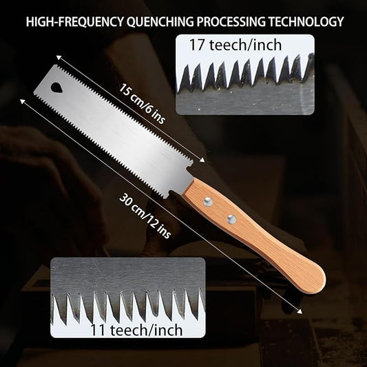 Wooden SawSet, Including One Medium Length Cutting Saw 10.5" and One Double-Sided Saw 6",for Home Pruning, Logging, Woodworking,Landscaping.