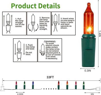 LJLNION Christmas Lights, 150 Count 33 FT Green Wire Xmas Tree Lights, 120V UL Certified Connectable for Holiday Party Outdoor Indoor Decoration, Multicolor