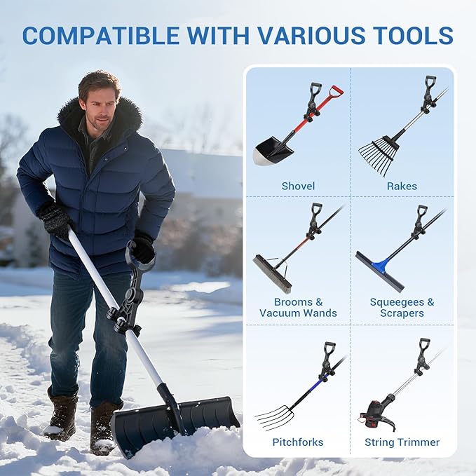 Universal Extension Shovel Handle, 5-Angle Adjustable Back Saver Attachment, ABS-GF Secondary Handle for Snow Shovel/Weedeater/String Trimmer/Rake & More Gardening Yard Tools Gifts for Men