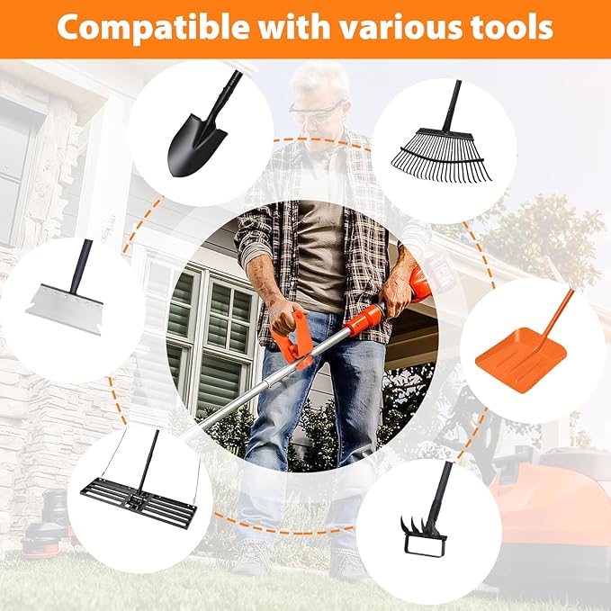 Labor-Saving Handle Tool for Snow Shovels Ergonomic Back-Saving Attachment for Garden Tools Universal Weed Eater Handle Replacement for Snow Shovels, Rakes, Lawn Trimmers, Orange