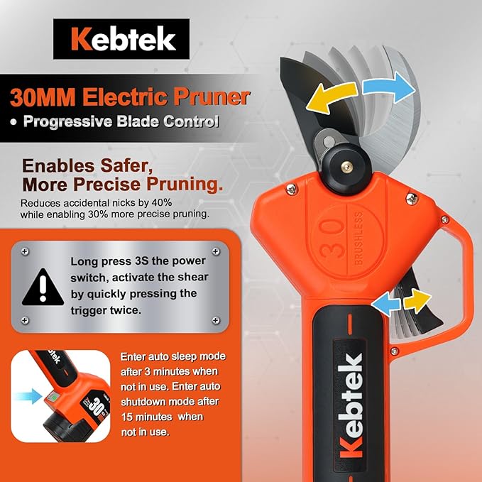 Kebtek Professional Electric Pruning Shears 2025 NEW, 16.8V 30mm Electric Pruner 2x2500mAh Batteries 8-10H Runtime Safety Switch, Pruning Shears Heavy Duty for Tree, Branch & Rose