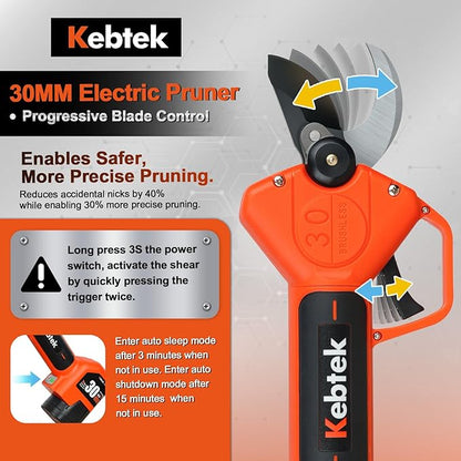 Kebtek Professional Electric Pruning Shears 2025 NEW, 16.8V 30mm Electric Pruner 2x2500mAh Batteries 8-10H Runtime Safety Switch, Pruning Shears Heavy Duty for Tree, Branch & Rose