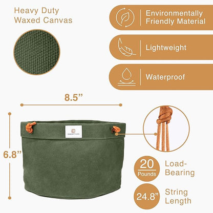 Waxed Canvas Handmade Hanging Planter for Indoor/Outdoor Plants, Hanging Basket Plant Holder Forest Green with Hook