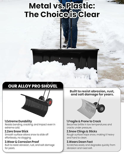 36” Snow Shovel for Driveway,Heavy Duty Wheeled Rolling Shovels 5 Position Angled Blade, Ergonomic Handle & Rubber Wheels for Efficient Snow Removal, Snow Plow for Doorway,Driveway and Sidewalks