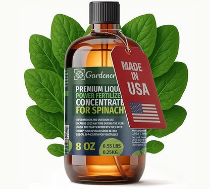 Liquid Power Spinach Fertilizer - Professional Liquid Plant Food for Spinach - Fast-Acting Concentrate for Growth, Strong Roots & High-Yield Harvest - 8 oz - Indoor & Outdoor Use