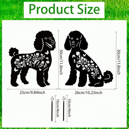 Poodle Metal Garden Stakes Yard Decor, 2PCS Black Poodle Dog Silhouette Statues Garden Decorative Gifts for Yard Art, Patio, Outside, Lawn Ornaments, Christmas, Backyard, Pathway