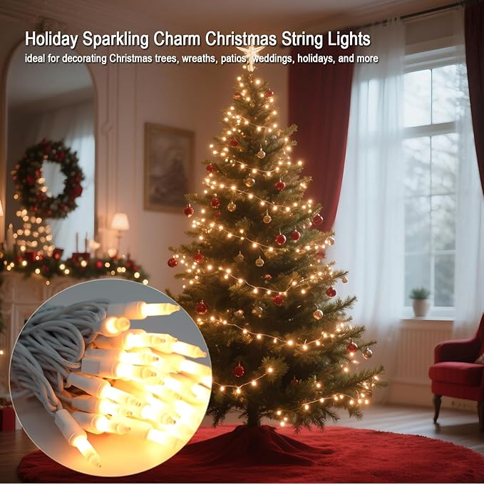 Vigdur 21ft White String Lights with 100 Bulbs on White Wire Cord, UL Approved for Indoor/Outdoors Use, Connectable 120V Clear Outdoor String Lights for Xmas Patio Home Party Garden Decor