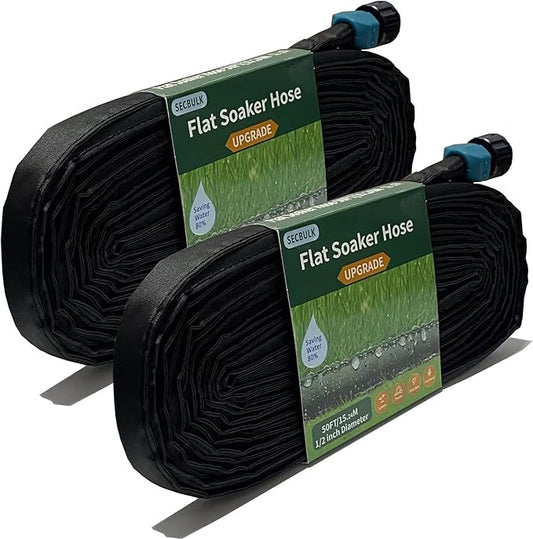 2025 Flat Soaker Hose 100 ft for Garden, 100' (50ft x 2) Linkable Drip Hose Diy Garden Irrigation System Saving 80% Water, Dual-layer Leak-free Design Water Hose with Holes