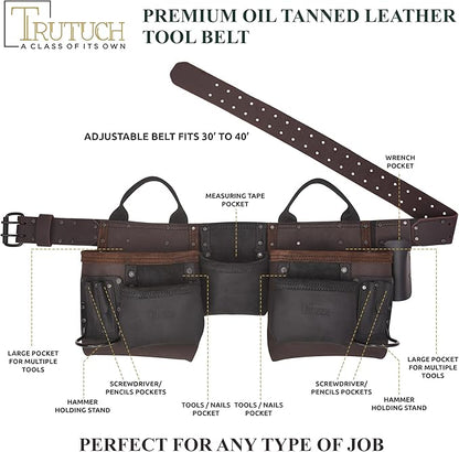 Brown Combine Leather Tool Belt | 11 Pockets Carpenter Tool Bag | Tool Pouch | Handyman | Belts For Men | Drywall Tool Belt | Construction | Framers | Electrician