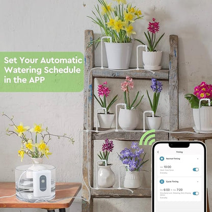 Moistenland WIFI Automatic Plant Waterer, DIY Automatic Drip Irrigation Kit for 15 Potted Plants, Auto & Manual & Delay Watering Mode/Water Shortage Alert/Irrigation Records, Remote Control and