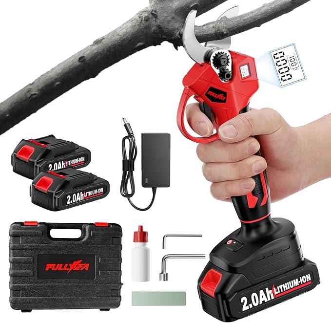 Electric Pruning Shears, 1.4" Cutting Diameter Electric Pruner with LCD Display＆2Pcs 2.0Ah Rechargeable Battery, Brushless Motor Cordless Pruning Shears for Tree Trimming Branch Cutter
