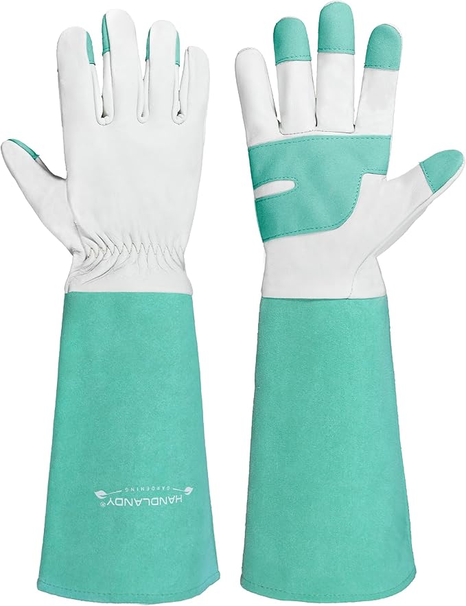 HANDLANDY Long Gardening Gloves for Men Women, Thorn Proof Rose Pruning Leather Garden Yard Gauntlet Glove, Gardening Gifts