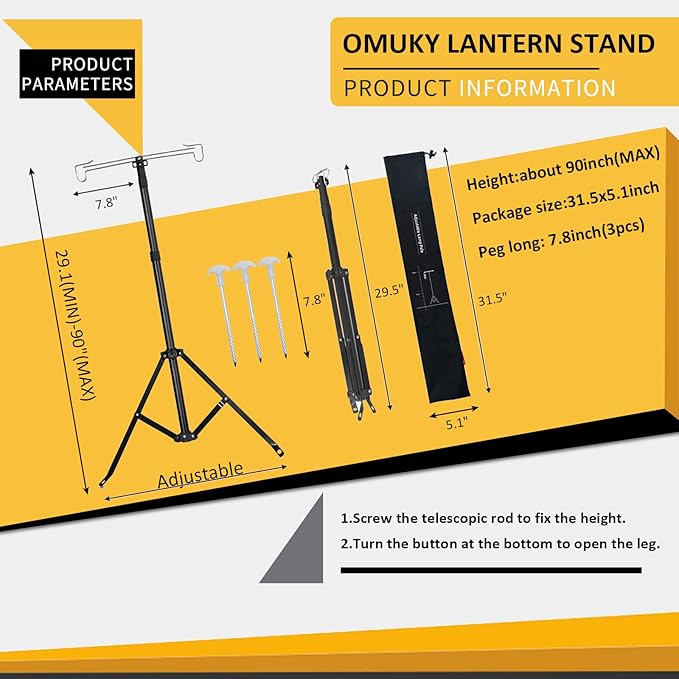 OMUKY Telescopic Lantern Stand with Base Outdoor Camping Lamp Stand Pole Adjustable Lantern Pole (Black)