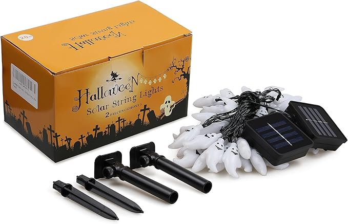 YOUNGAR Solar Halloween Ghost String Lights,2PACK 20ft 30 LED with 8 Modes Waterproof Solar String Lights,Outdoor Fairy Lights for Patio,Garden,Gate,Yard,Halloween Christmas(2Pack,Ghost)
